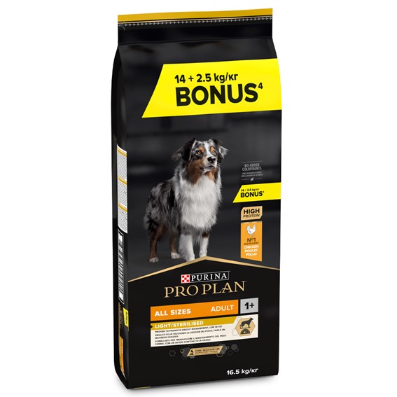 PRO PLAN ADULT ALL SIZE LIGHT/STERILISED - FRANGO - 14+2.5 KG
