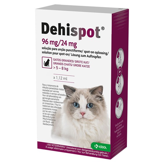 DEHISPOT 96 MG/24 MG SOLUÇÃO PARA UNÇÃO PUNCTIFORME – GATOS GRANDES 5-8 KG